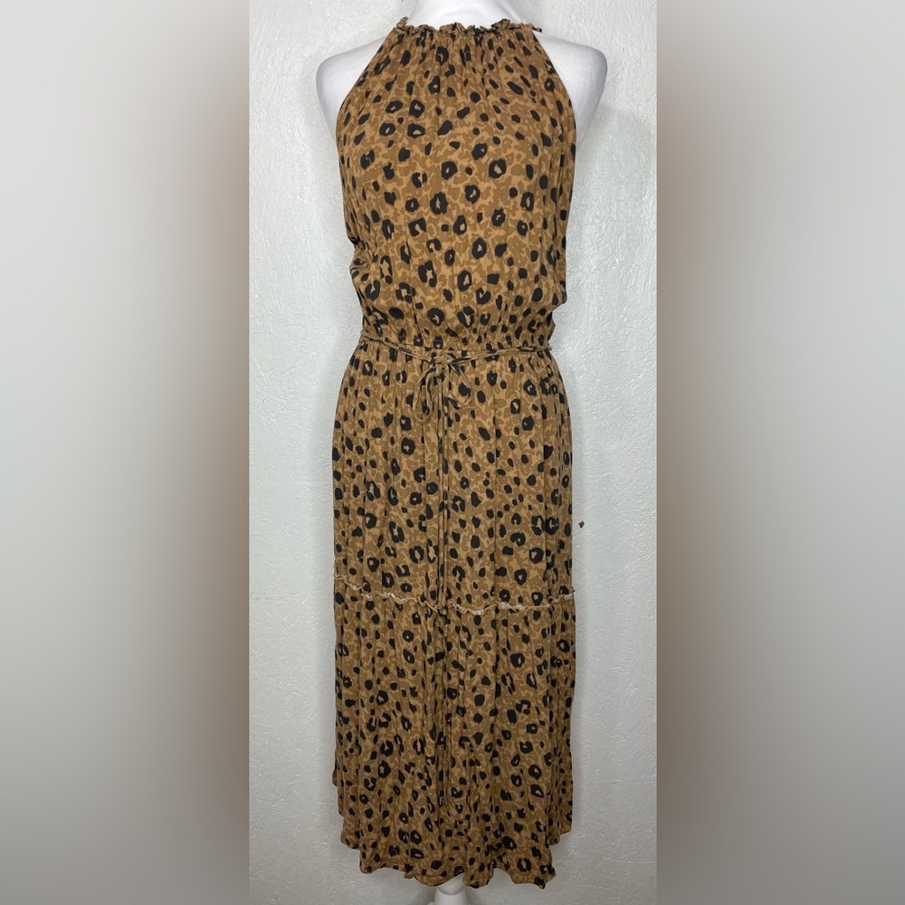 Ava&Viv Animal Print Halter Tie Waist Midi Sundress Boho Tiered Flowy Resort Lg - Picture 4 of 13